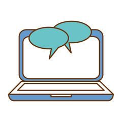 laptop computer with speech bubbles vector illustration design