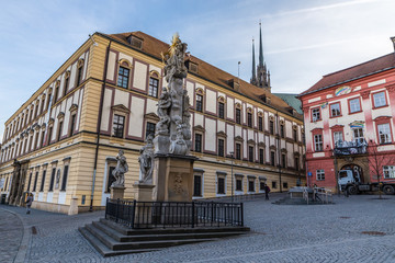 Fototapeta na wymiar Palace And Holy Trinity Statue-Brno,Czech Republic
