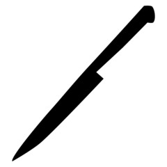 A black and white silhouette of a knife