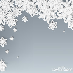 Vector paper cut with snowflakes .Merry Christmas Greetings card and Happy New Year. Winter snowflakes background. Space for text.