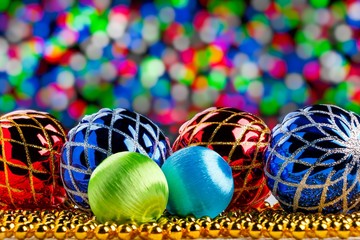 Christmas decorations on bokeh lights background