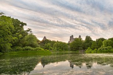 Fototapeta na wymiar Lake with reflections in New York's Central Park