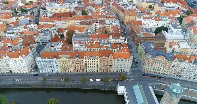 Aerial view of Prague city, Buildings and Roofs, Czech Republic