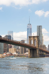 Fototapeta na wymiar Brooklyn Bridge view and Manhattan skyline