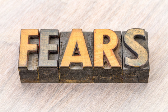fears word abstract in wood type