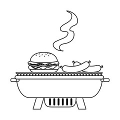 grill oven with sausages and burger vector illustration design