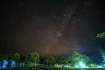 Obraz na płótnie Canvas Night landscape with colorful Milky Way