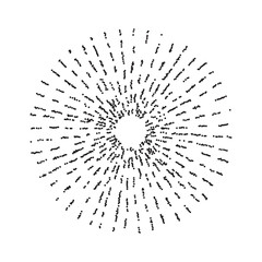 Abstract dotted round shape. Black dots on white background. Black and white sunburst. Vector illustration.