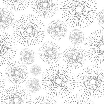 Seamless abstract ornament of grey round shapes on white background. Vector pattern illustration.