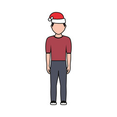 man standing with christmas hat icon over white background vector illustration