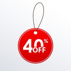 Sale price tag. 40% off. Save 40 percent icon. Vector illustration. 