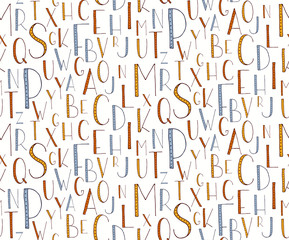 Seamless pattern with hand drawn vector alphabet.