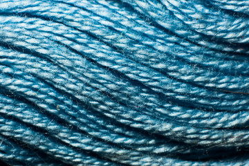 Texture of blue yarn macro