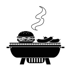 grill oven with sausages and burger vector illustration design