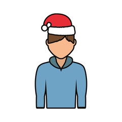 avatar man with christmas hat icon over white background colorful design  vector illustration