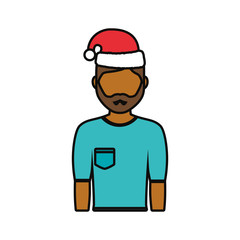 avatar man with christmas hat icon over white background colorful design  vector illustration