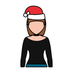 avatar woman with christmas hat icon over white background vector illustration