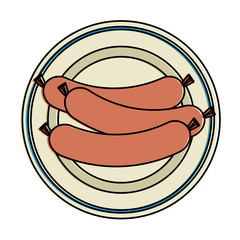 dish with delicious sausages vector illustration design
