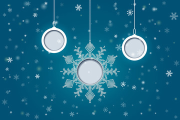 Christmas balls and snowflake on winter background. Vector illustration