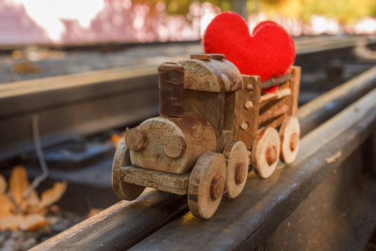 Heart in toy train Concept. Valentines day background abstract symbol of love.