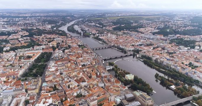 Aerial view of Prague city and River Vitava, Czech Republic