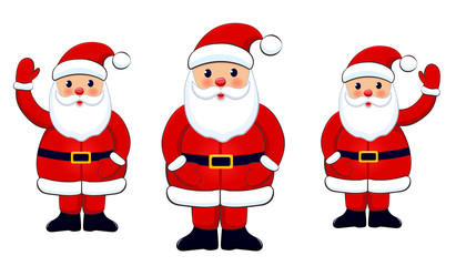 Santa Clauses set on white background. Vector illustration.