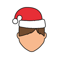 avatar man with christmas hat icon over white background colorful design  vector illustration