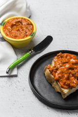 Toasted bread with different pates.