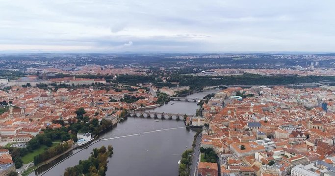 Aerial view of Prague city and River Vitava, Czech Republic