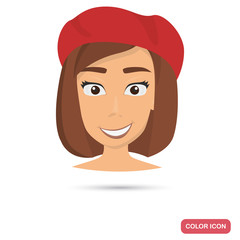 French girl avatar face color flat icon