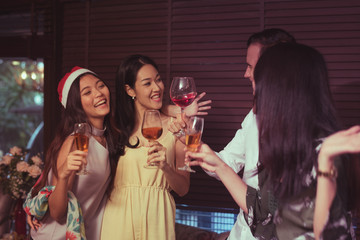 friends in meeting holiday party.