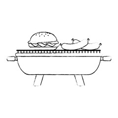 grill oven with sausages and burger vector illustration design