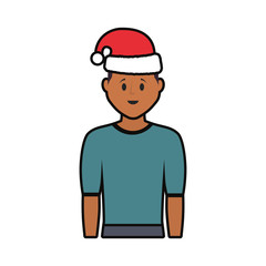 cartoon man with christmas hat icon over white background vector illustration
