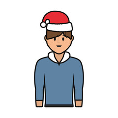 cartoon man with christmas hat icon over white background vector illustration