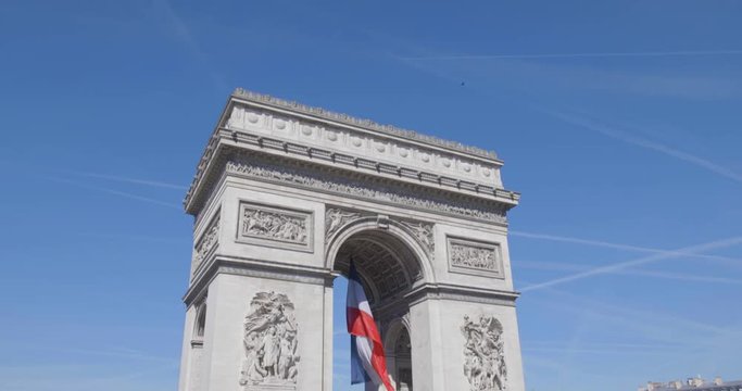 Arc de Triomphe Champs Elysees Etoile, Paris, France (Panoramic, 4K, Color Graded)