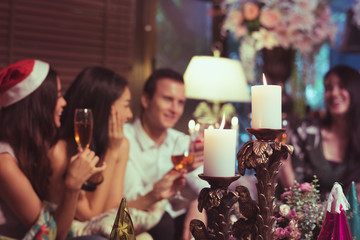 friends in meeting holiday party.