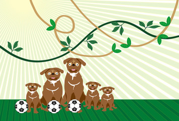 サッカーボールと犬のイラストのはがきテンプレート