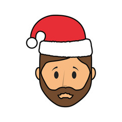 cartoon man with christmas hat icon over white background vector illustration