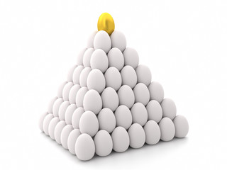 Golden egg on top of white egg pyramid