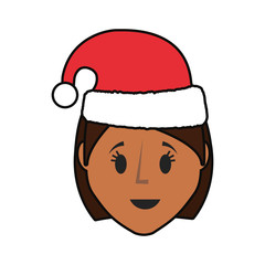 cartoon woman with christmas hat icon over white background vector illustration