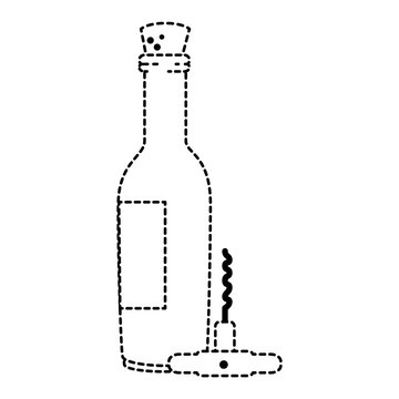 wine bottle with corkscrew vector illustration design