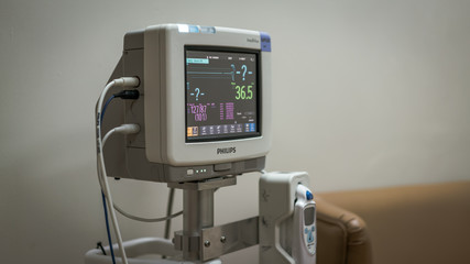 Naklejka premium Electrocardiographic Monitoring (ECG) Device In Operating Room Hospital