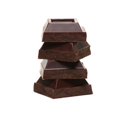 Chocolate pieces on a white