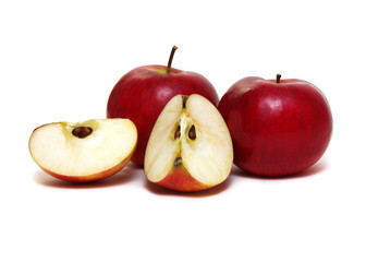 Apple with slice on a white