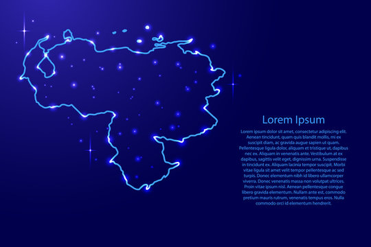 Map Venezuela from the contours network blue, luminous space stars for banner, poster, greeting card, of vector illustration