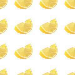 Seamless pattern from slices piece of lemon fruits isolated on white background