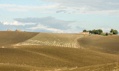 Fototapeta na wymiar Scenic agricultural Sicilian landscape during autumn time, Italy