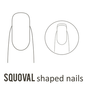 Nail manicure. How to make squoval nail shape. Vector