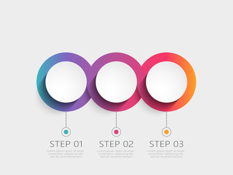 Modern 3D infographic template with 3 steps. Business circle template with options for brochure, diagram, workflow, timeline, web design. Vector EPS 10
