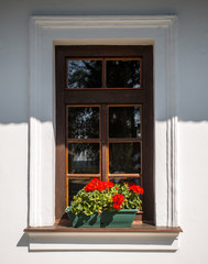 Countryside wooden window with flowers